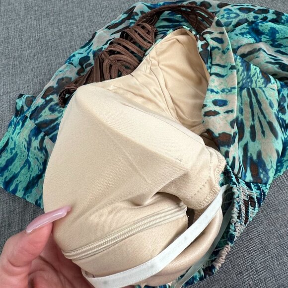 Boston Proper Halter Top Figure Flattering Animal Print Lined Padded Turquoise B - Picture 15 of 16